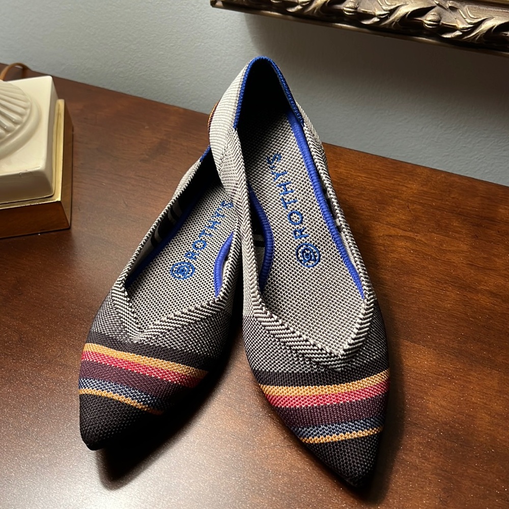 Rothy’s multi color striped pointy flats